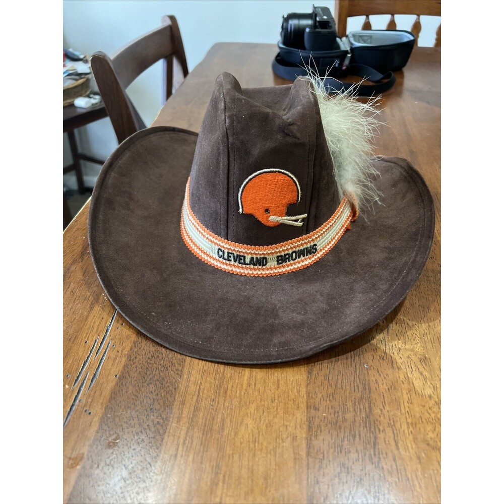 Vintage Western Hat Suede Cowboy Cleveland Browns  Medium 70s 80s AJD